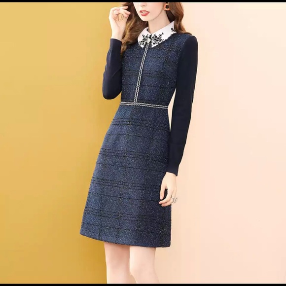 🌺 NEW Vintage French Style A-Line Wool Dress - Picture 2 of 7